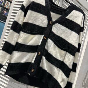 SHEIN Black and White Striped Cardigan